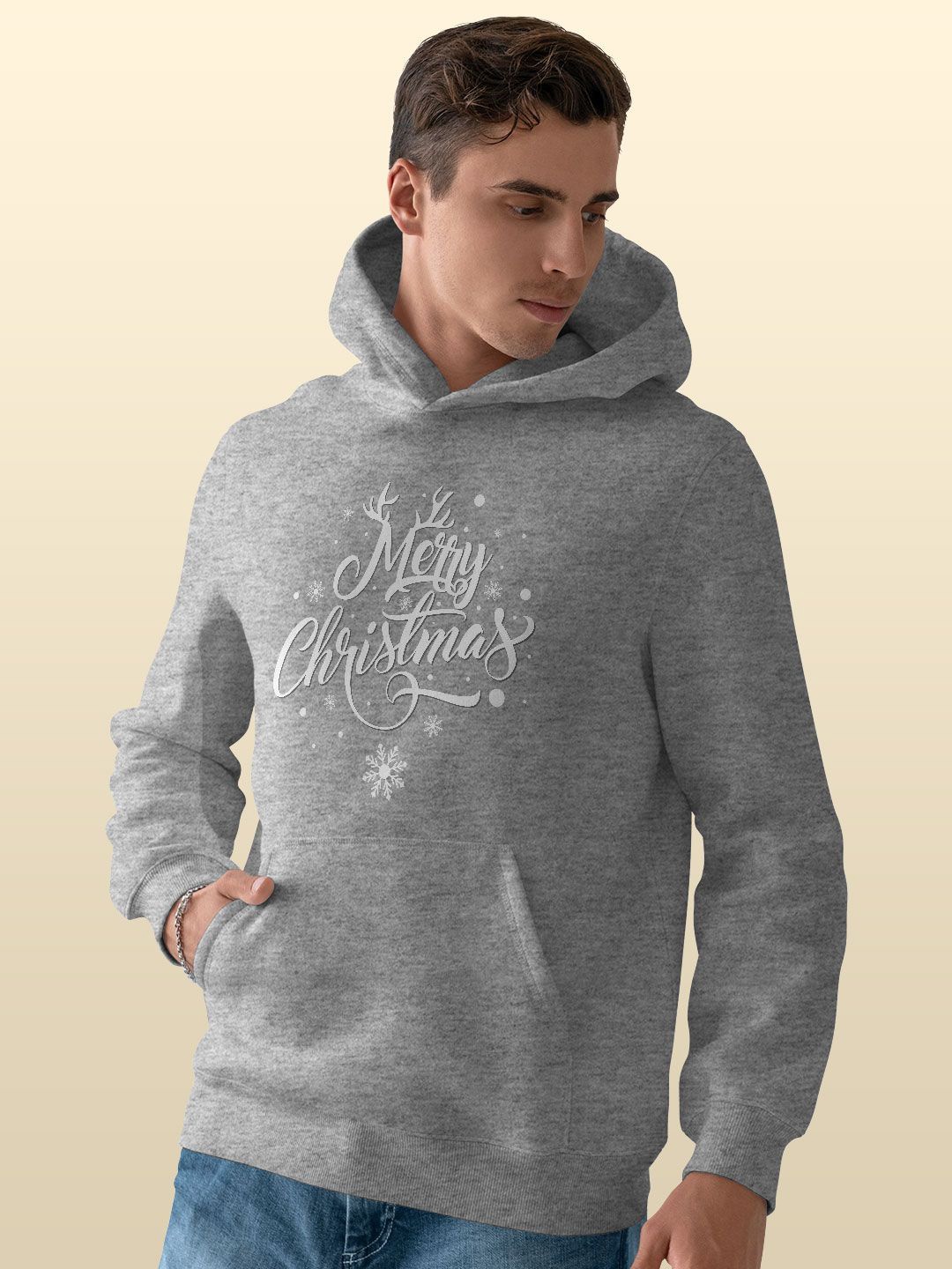 

macmerise Men Printed Hooded Sweatshirt, Grey