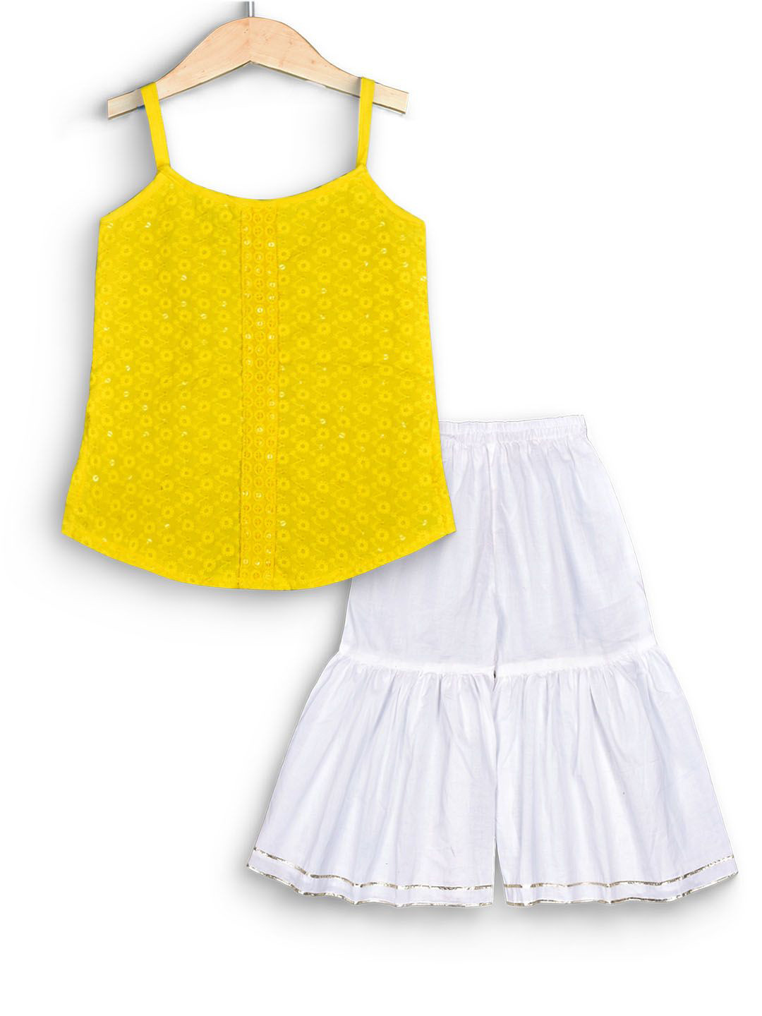 

BAESD Girls Embellished Chikankari Pure Cotton Tunic With Palazzos, Yellow