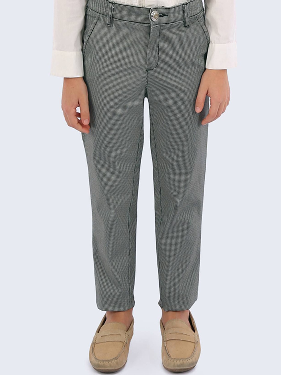 

One Friday Boys Checked Mid-Rise Relaxed Formal Trousers, Grey