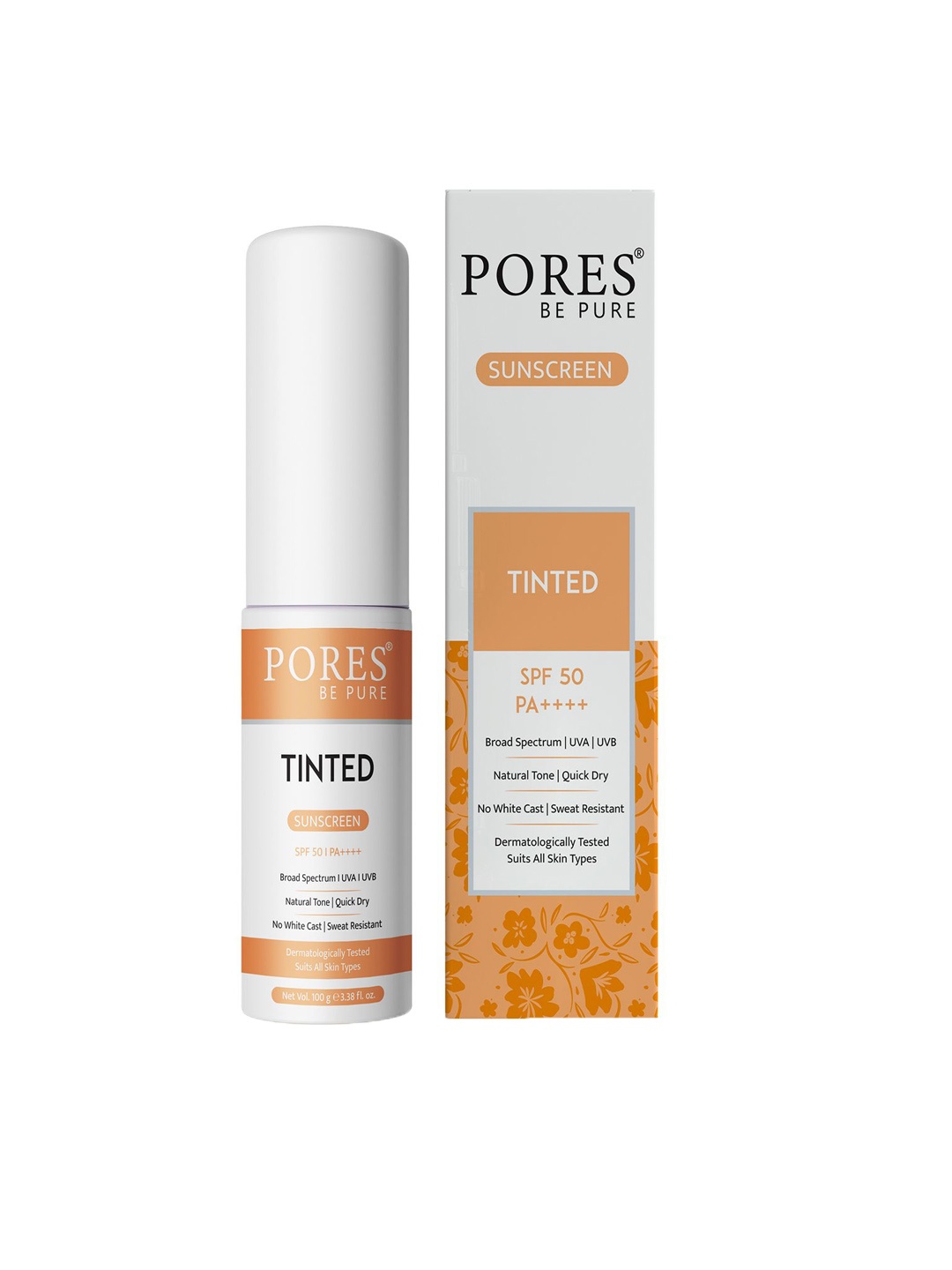 

PORES Be Pure Tinted Sunscreen With SPF 50 PA++++ -100g, White