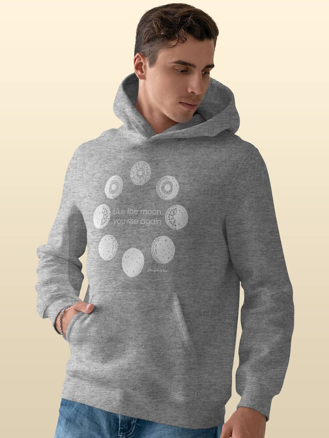 

macmerise Men Printed Hooded Sweatshirt, Grey