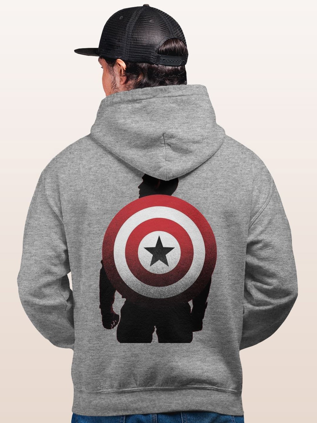 

macmerise Men Printed Hooded Sweatshirt, Grey
