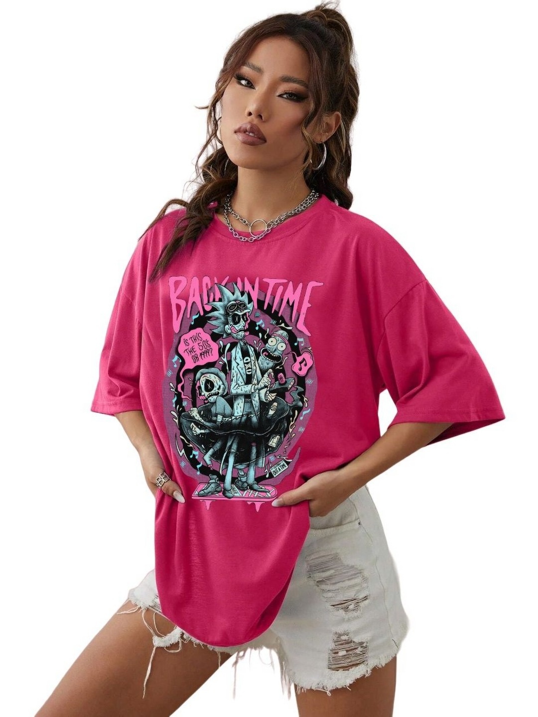 

TABADTOD Women Graphic Printed Oversized T-shirt, Pink