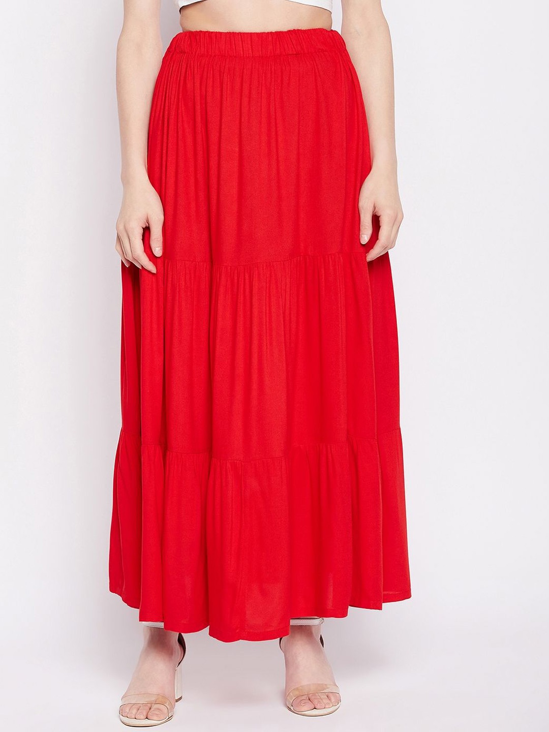 

NABIA Women Flared Maxi Skirt, Red