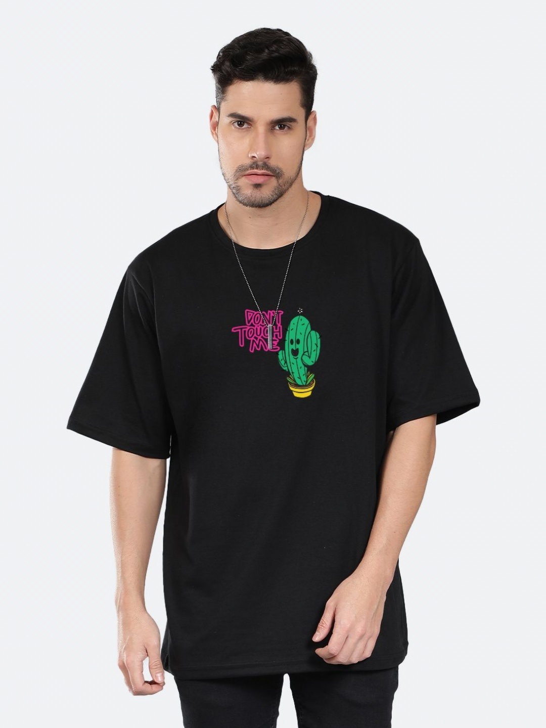 

Mad Over Print Men Graphic Printed Round Neck Cotton Oversized T-shirt, Black