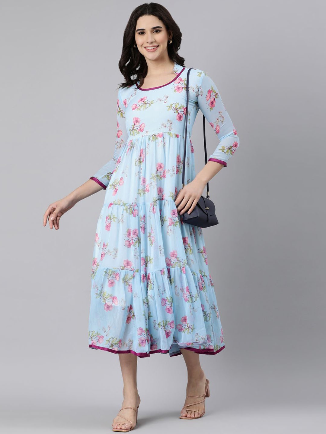 

Souchii Floral Printed Fit & Flare Midi Ethnic Dresses, Blue