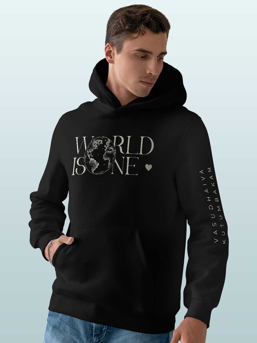 

macmerise Men Printed Hooded Sweatshirt, Black