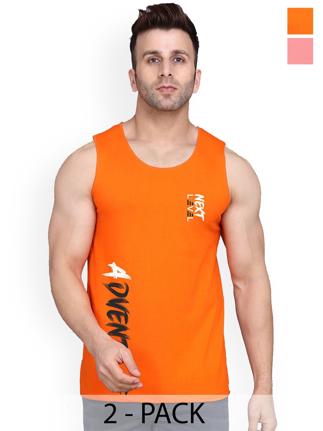 

SLOWLORIS Pack Of 2 Men Printed Combed Cotton Gym Vests SL26 COMBO, Pink