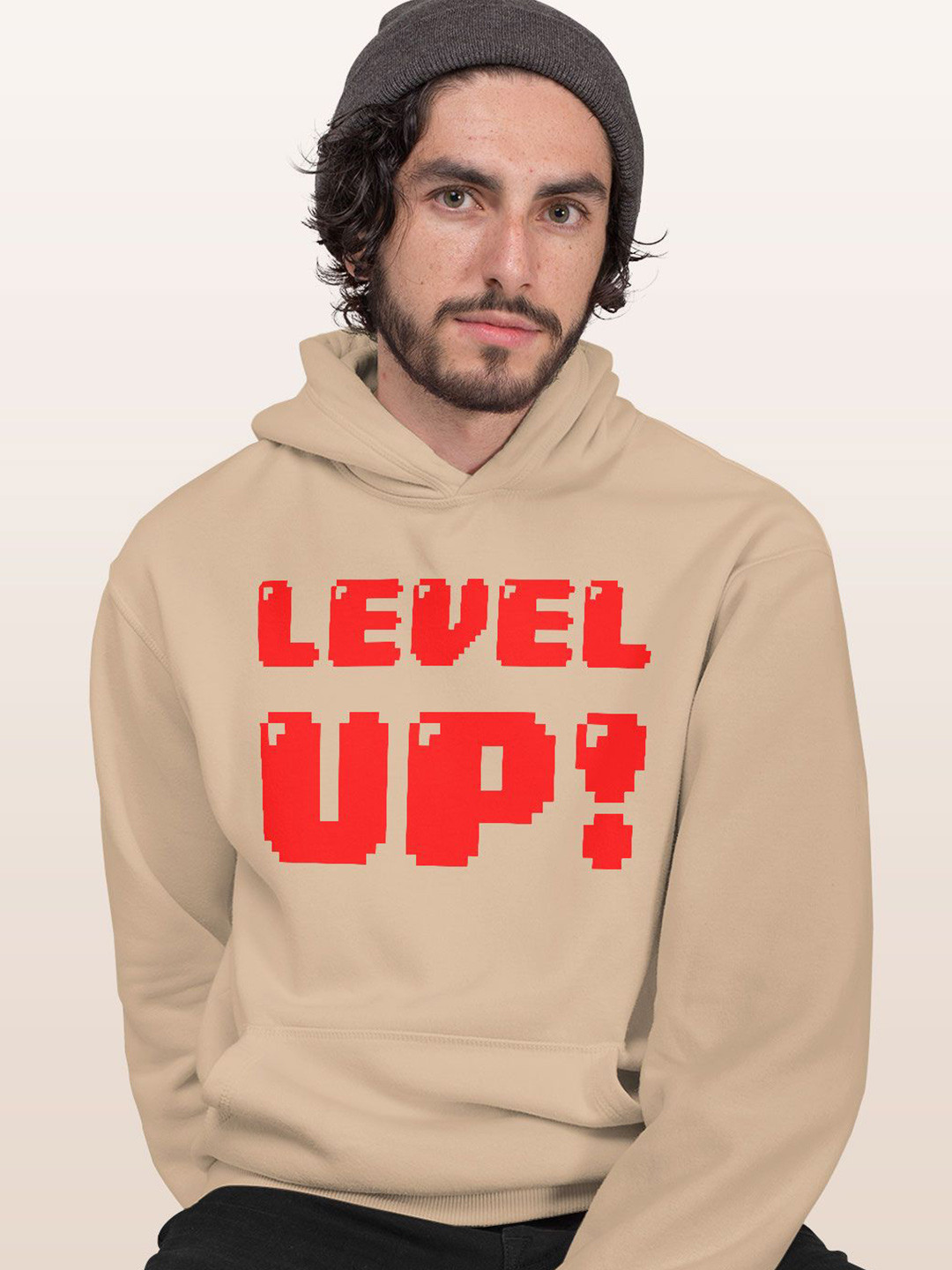 

macmerise Men Printed Hooded Sweatshirt, Beige