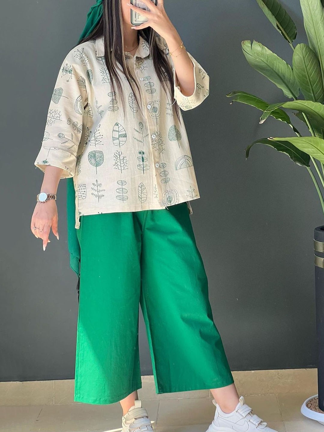 

LULU & SKY Printed Shirt With Flared Trousers, Green