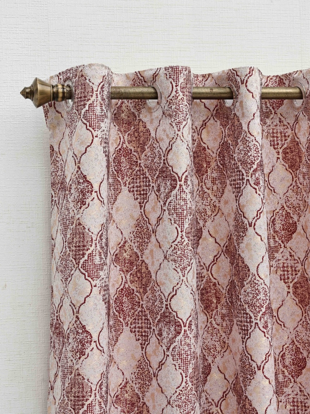 

Ariana Maroon & Beige Geometric Printed Room Darkening Jacquard Window Curtain