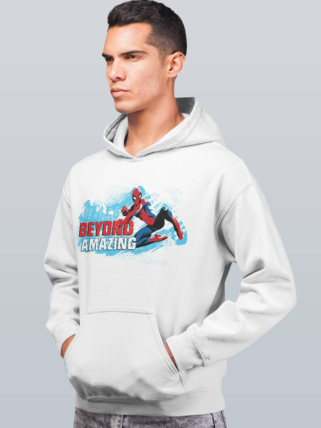 

macmerise Men Printed Hooded Sweatshirt, White