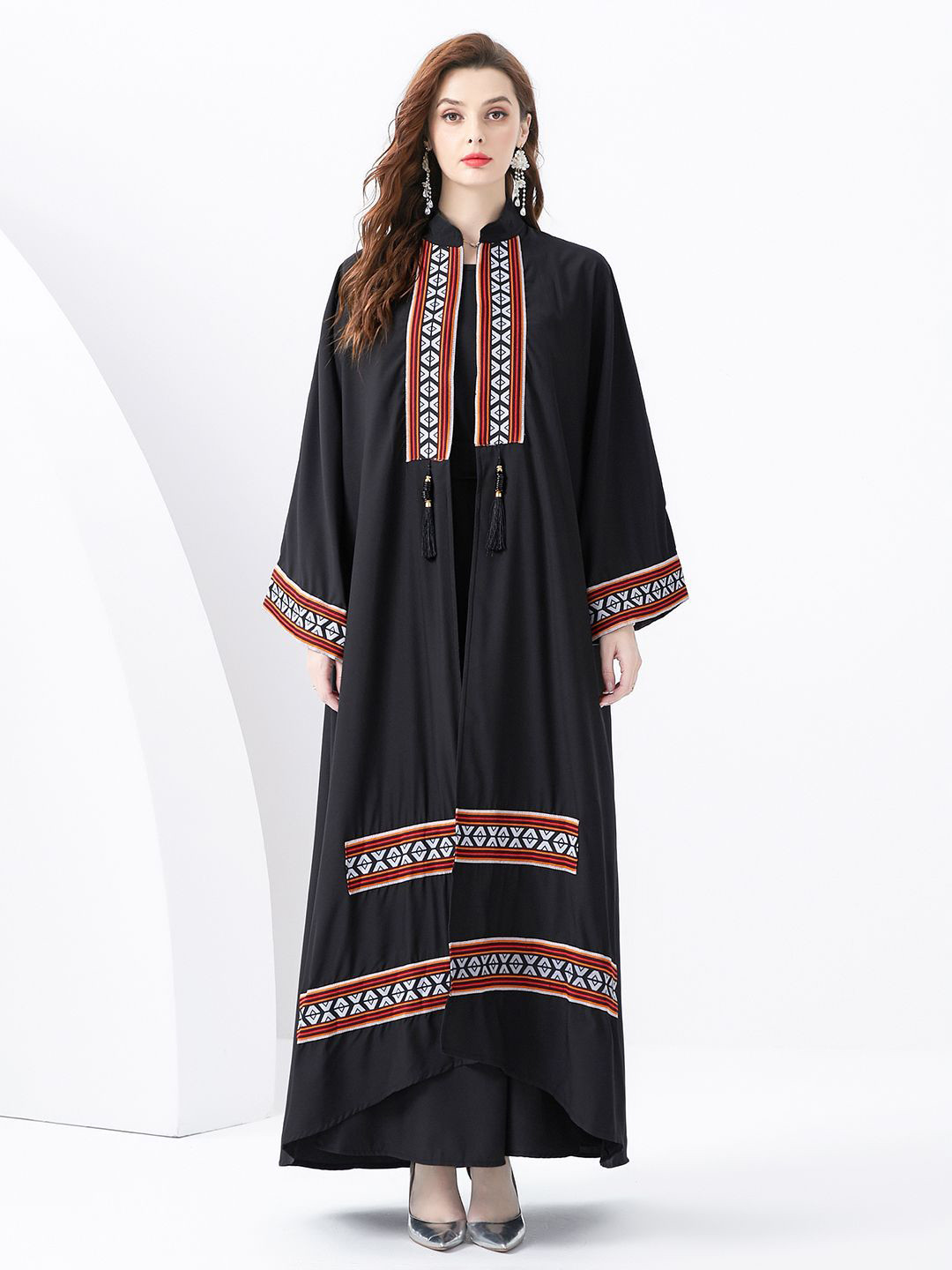 

JC Collection Manderine Collar A-line Maxi Dress, Black