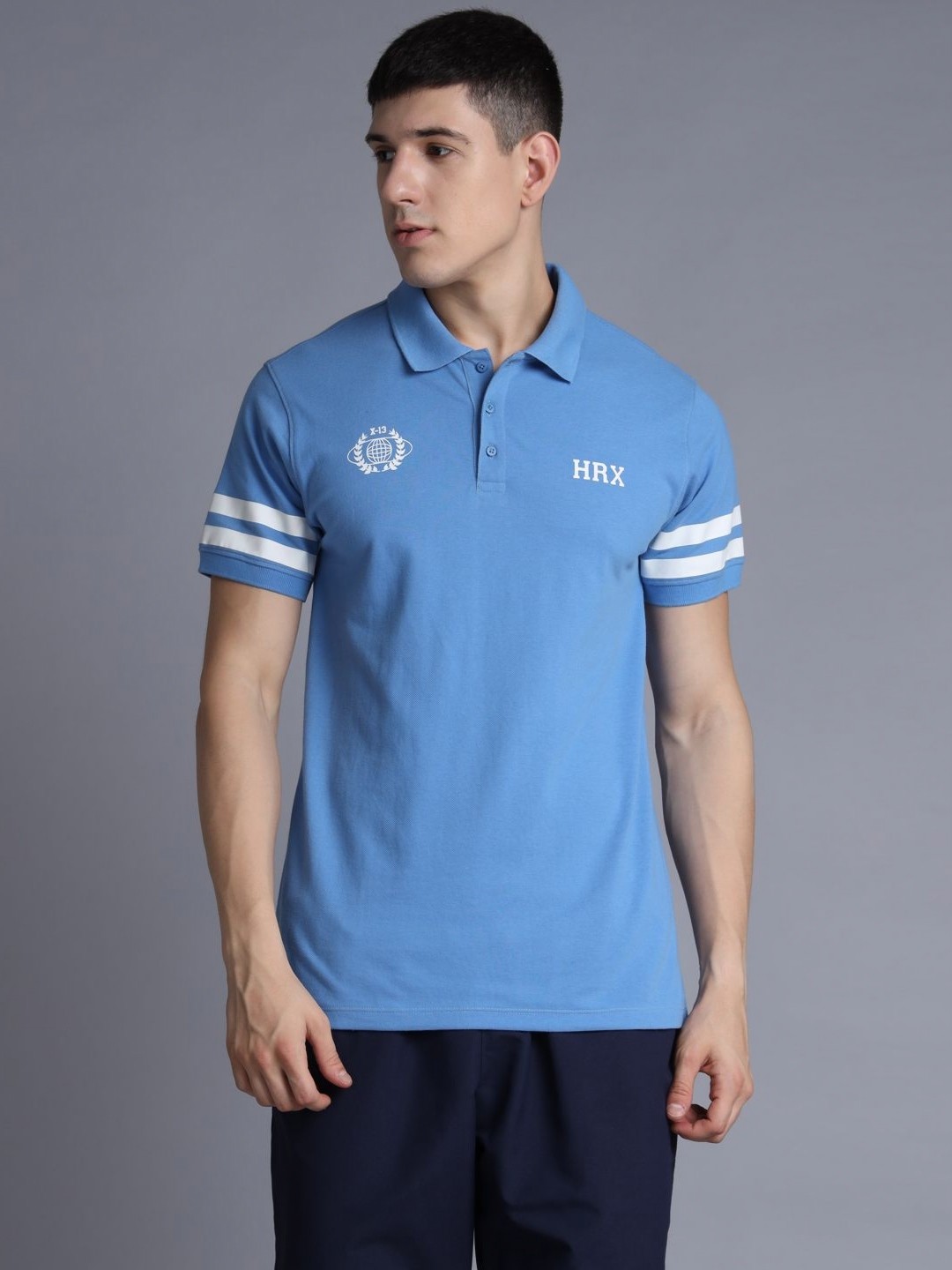 

HRX by Hrithik Roshan Men Solid Polo Collar Cotton T-shirt, Blue