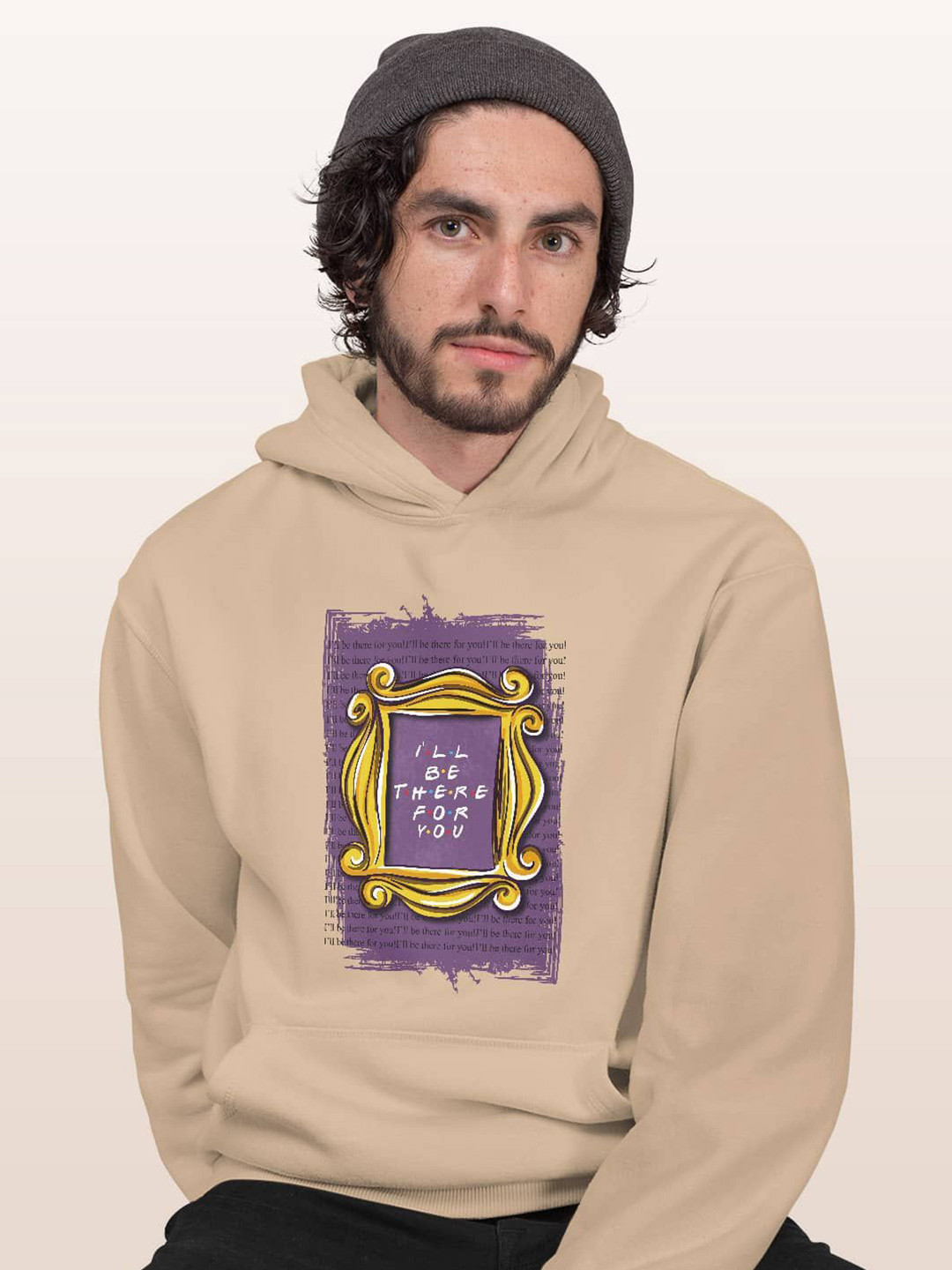 

macmerise Men Printed Hooded Sweatshirt, Beige