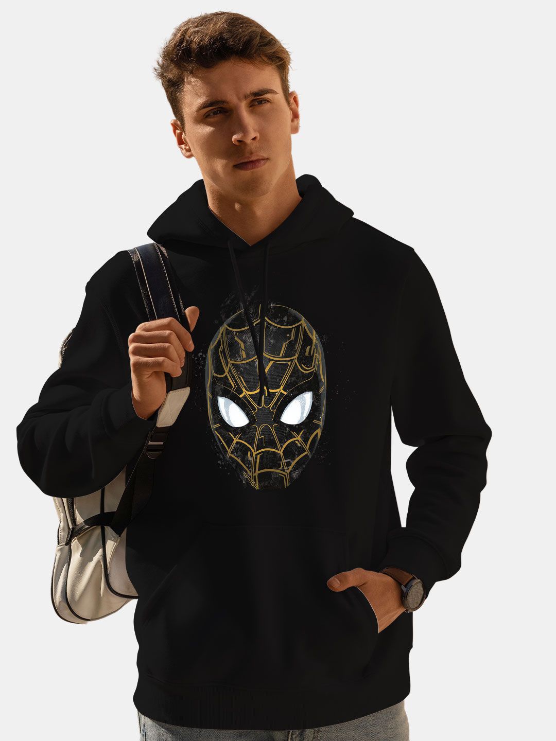

macmerise Men Printed Hooded Sweatshirt, Black