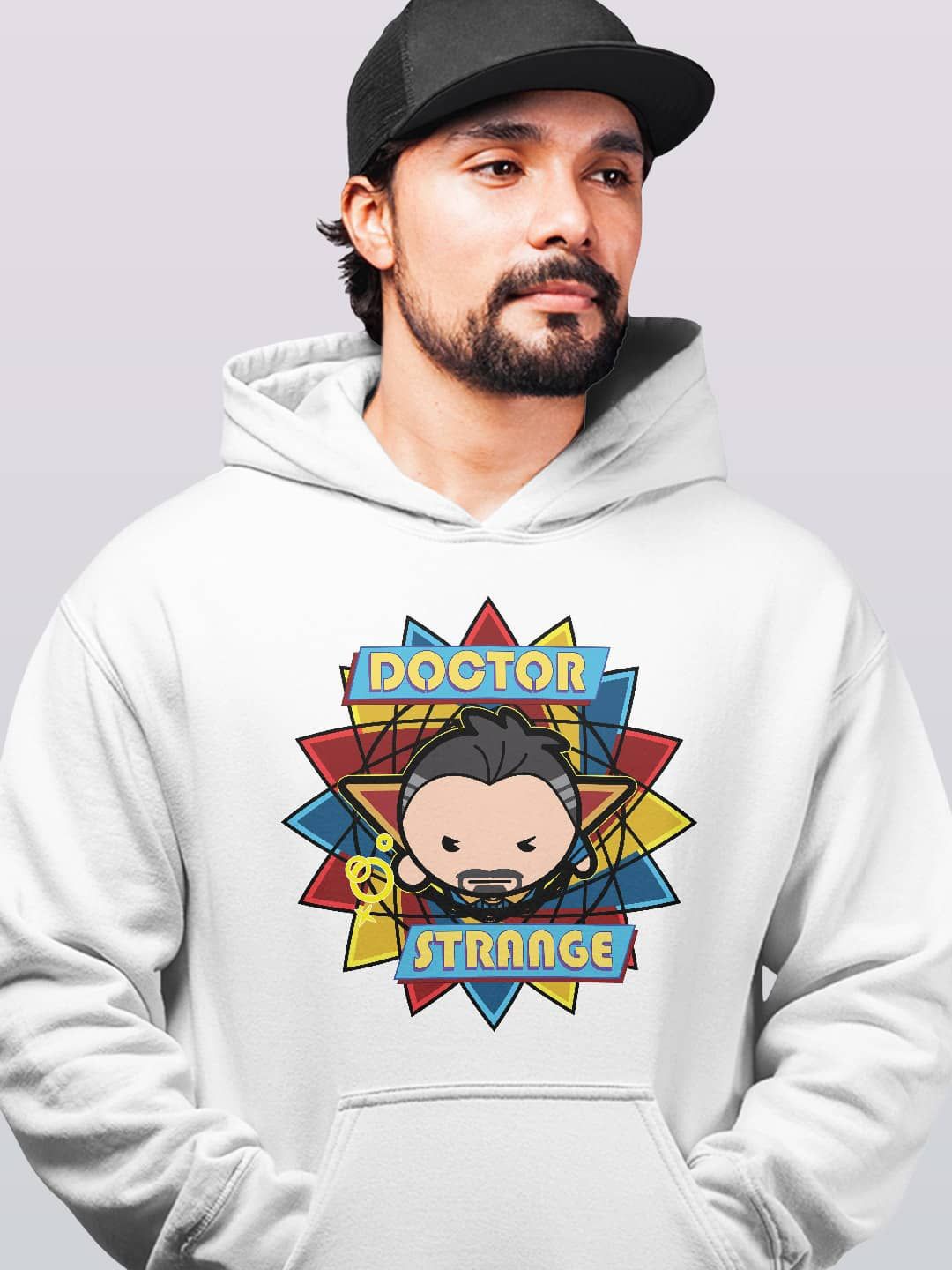 

macmerise Men Printed Hooded Sweatshirt, White