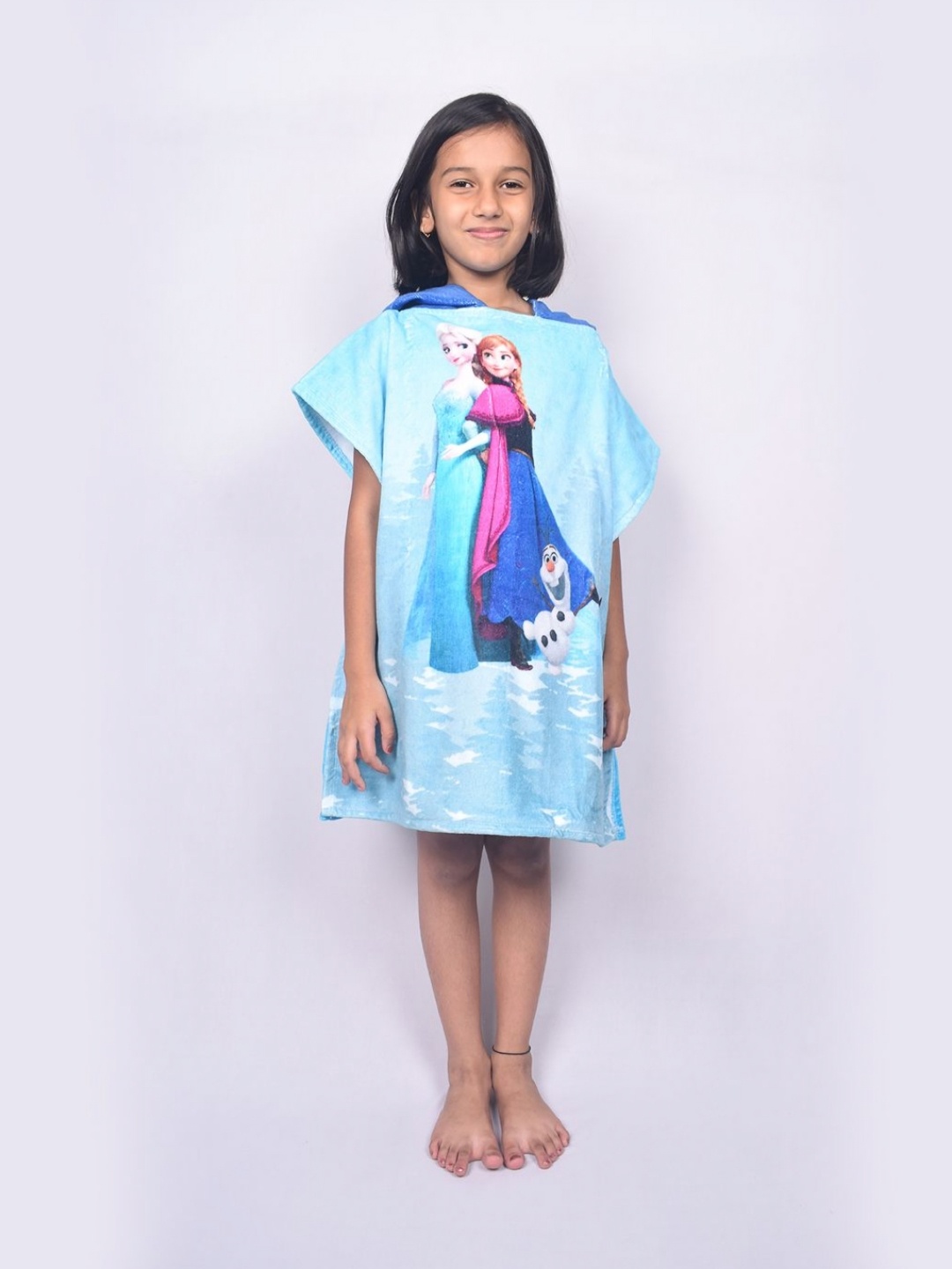 

SPACES Girls Blue & Purple Disney Frozen Printed Pure Cotton 380 GSM Hooded Bath Robe