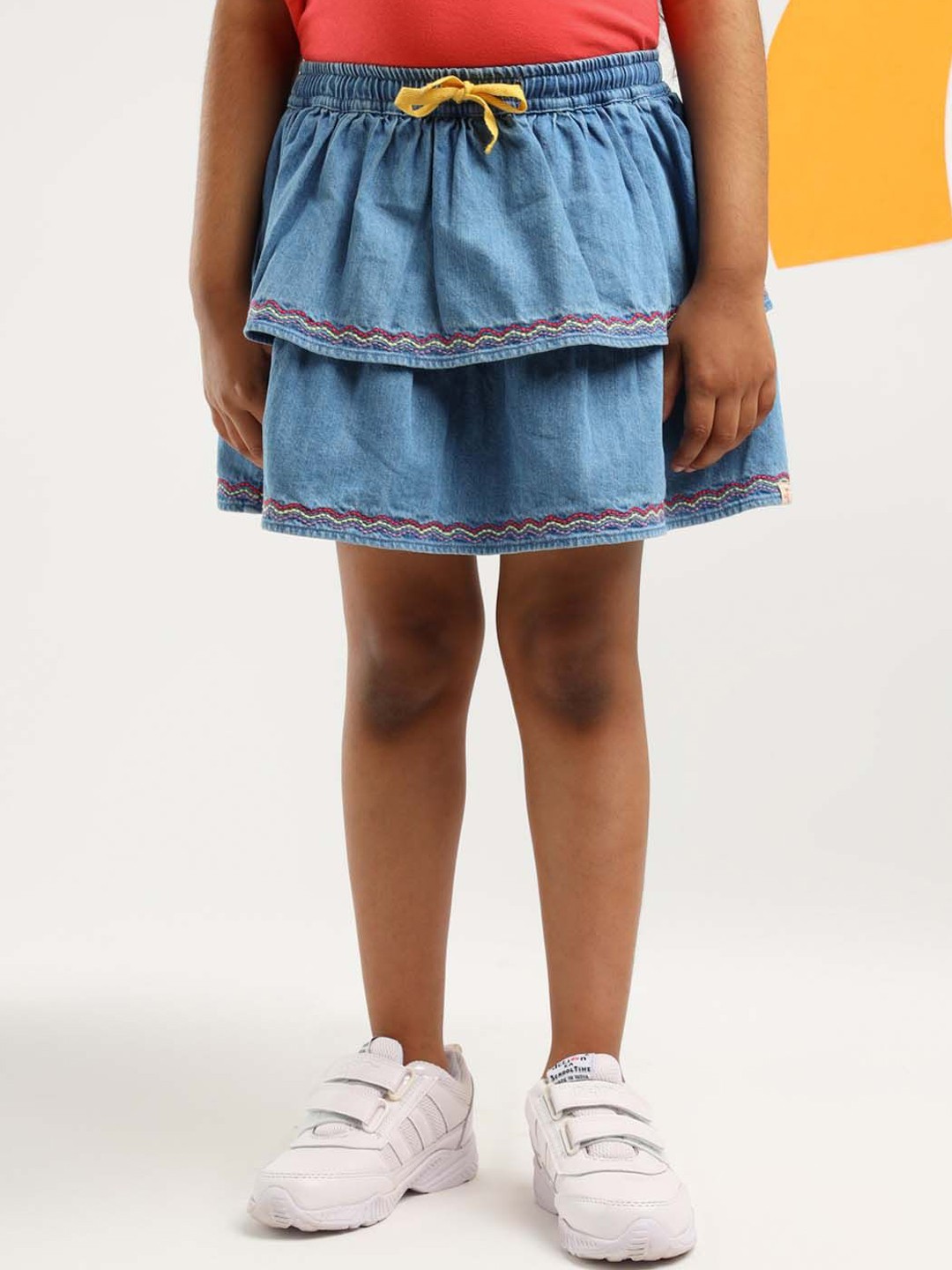 

Somersault Girls Embroidered Pure Cotton Tier Skirt, Blue