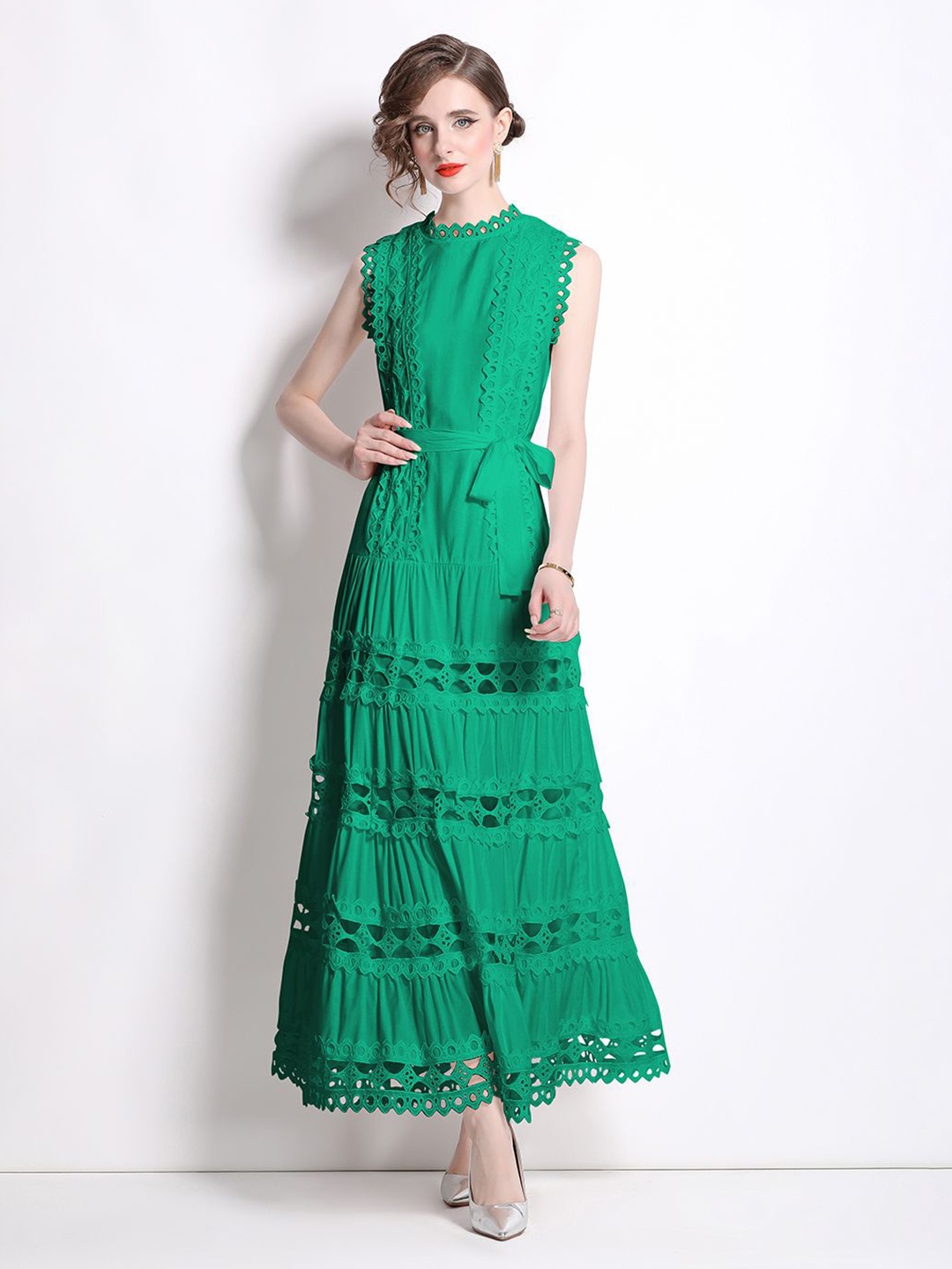 

JC Collection Self Design Fit And Flare Maxi Dress, Green