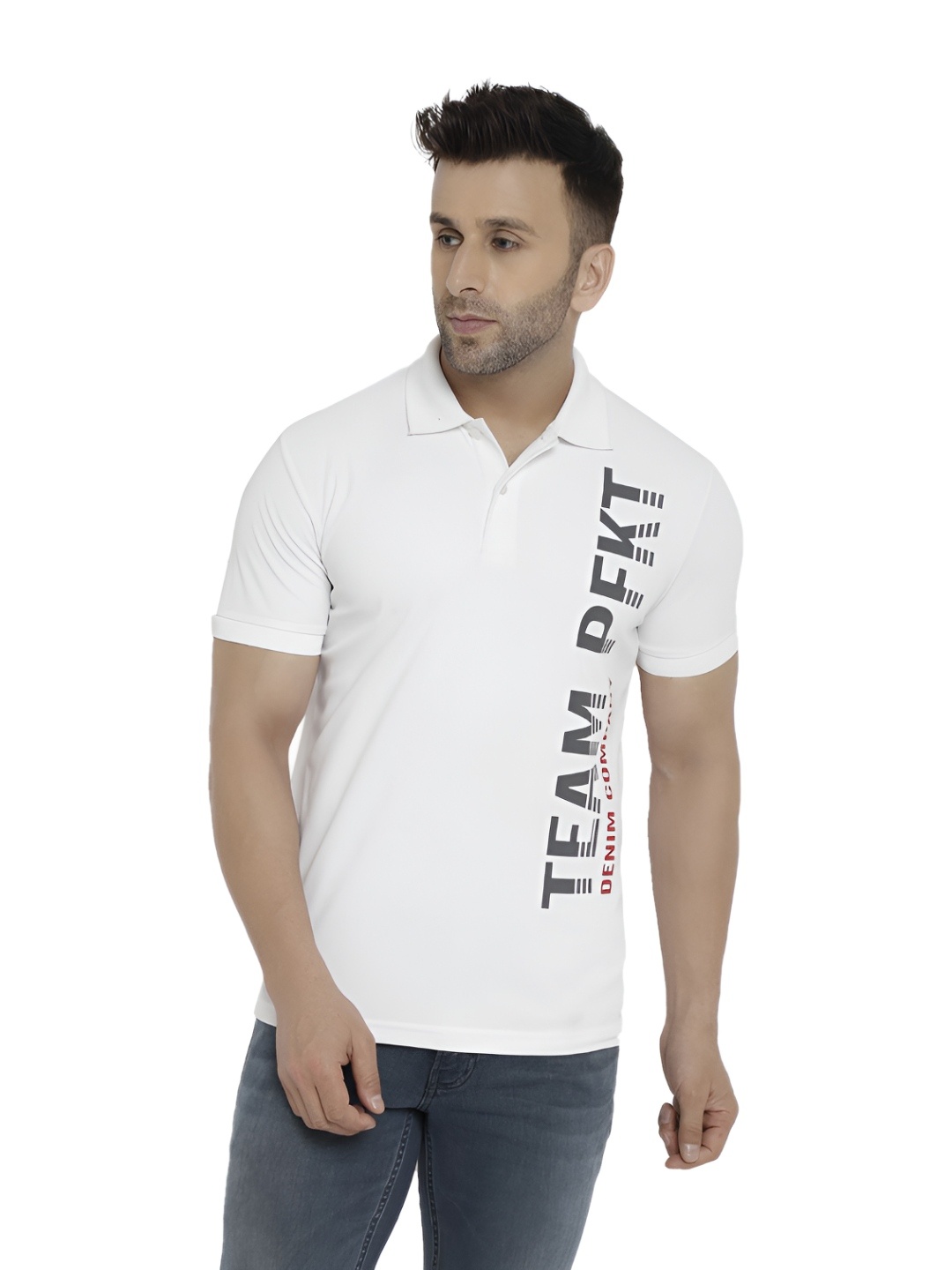 

PERFKT-U Men Printed Polo Collar T-shirt, White