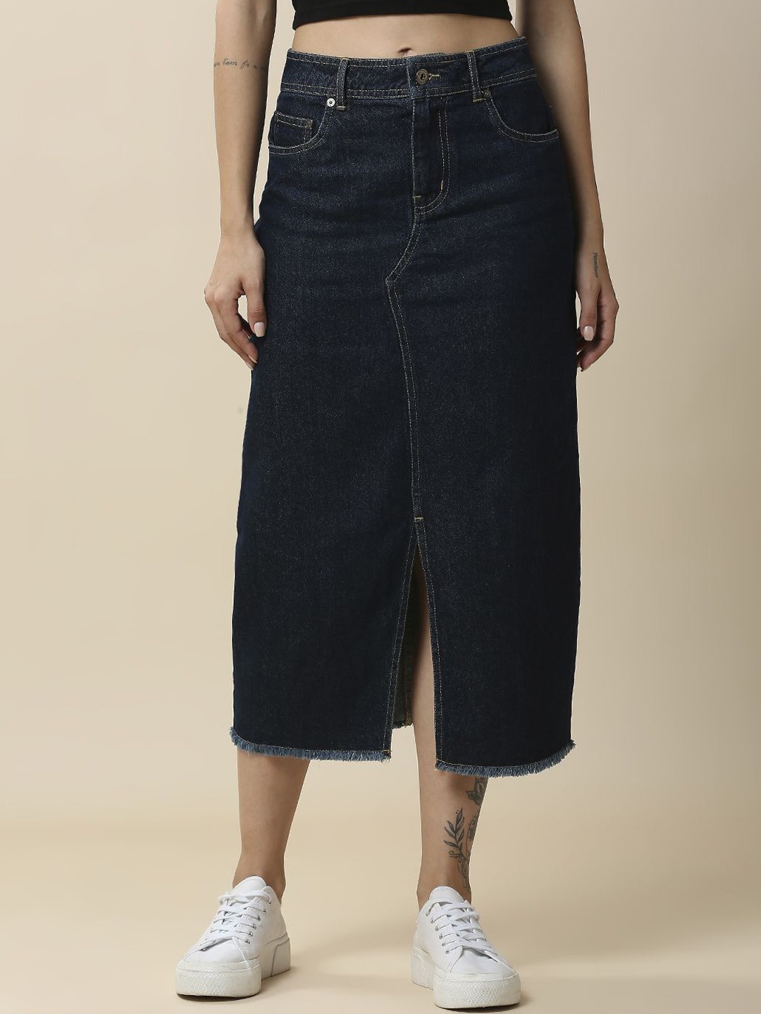 

Chemistry Women Straight A-Line Midi Denim Skirt, Navy blue