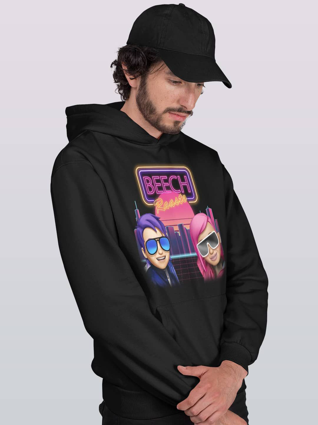 

macmerise Men Printed Hooded Sweatshirt, Black