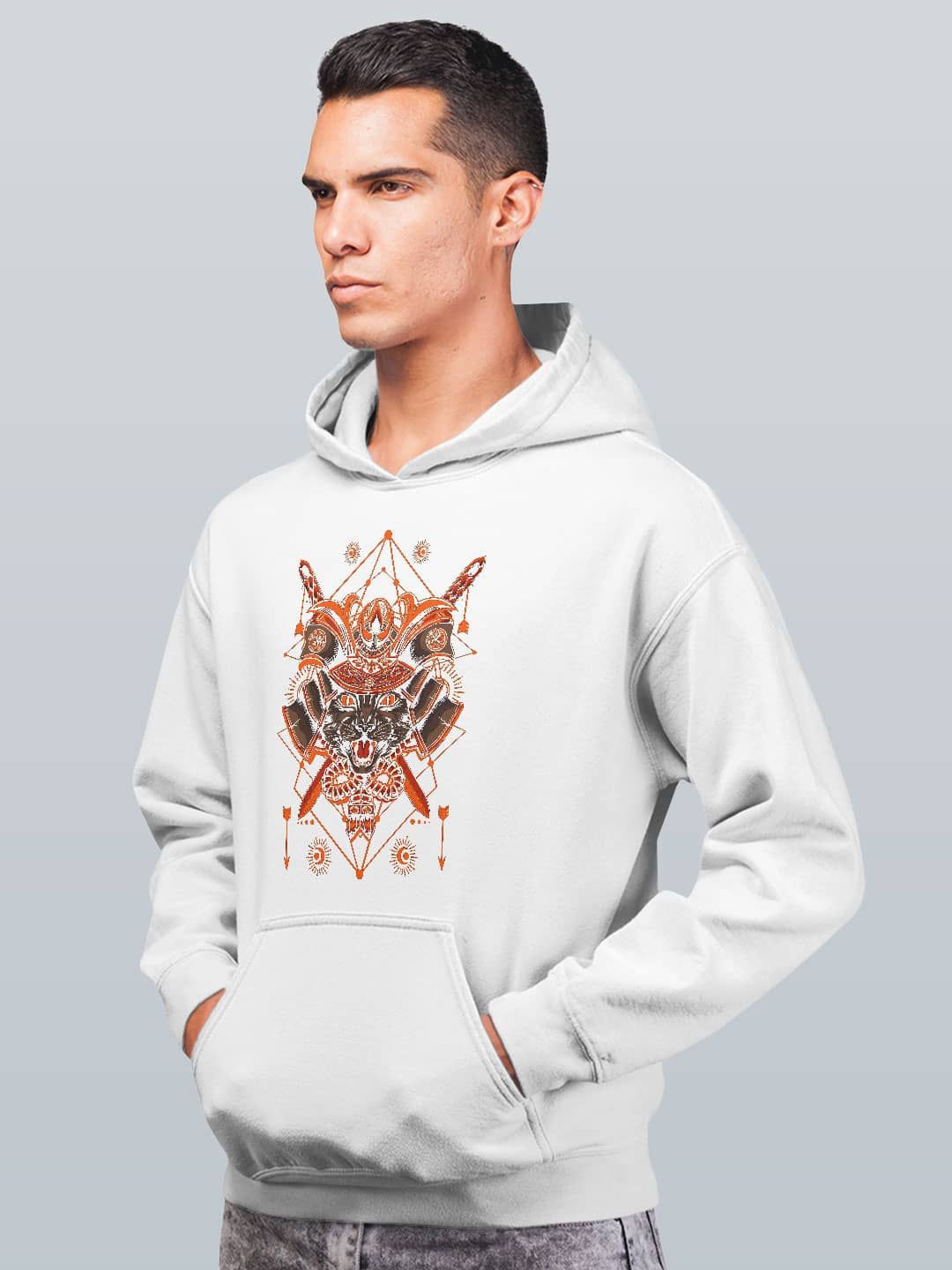 

macmerise Men Printed Hooded Sweatshirt, White