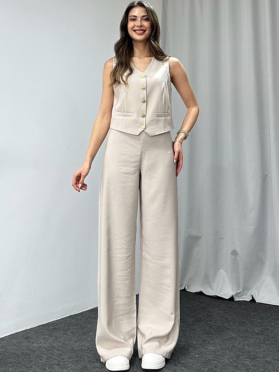 

LULU & SKY Button Up Waistcoat With Trousers, Off white