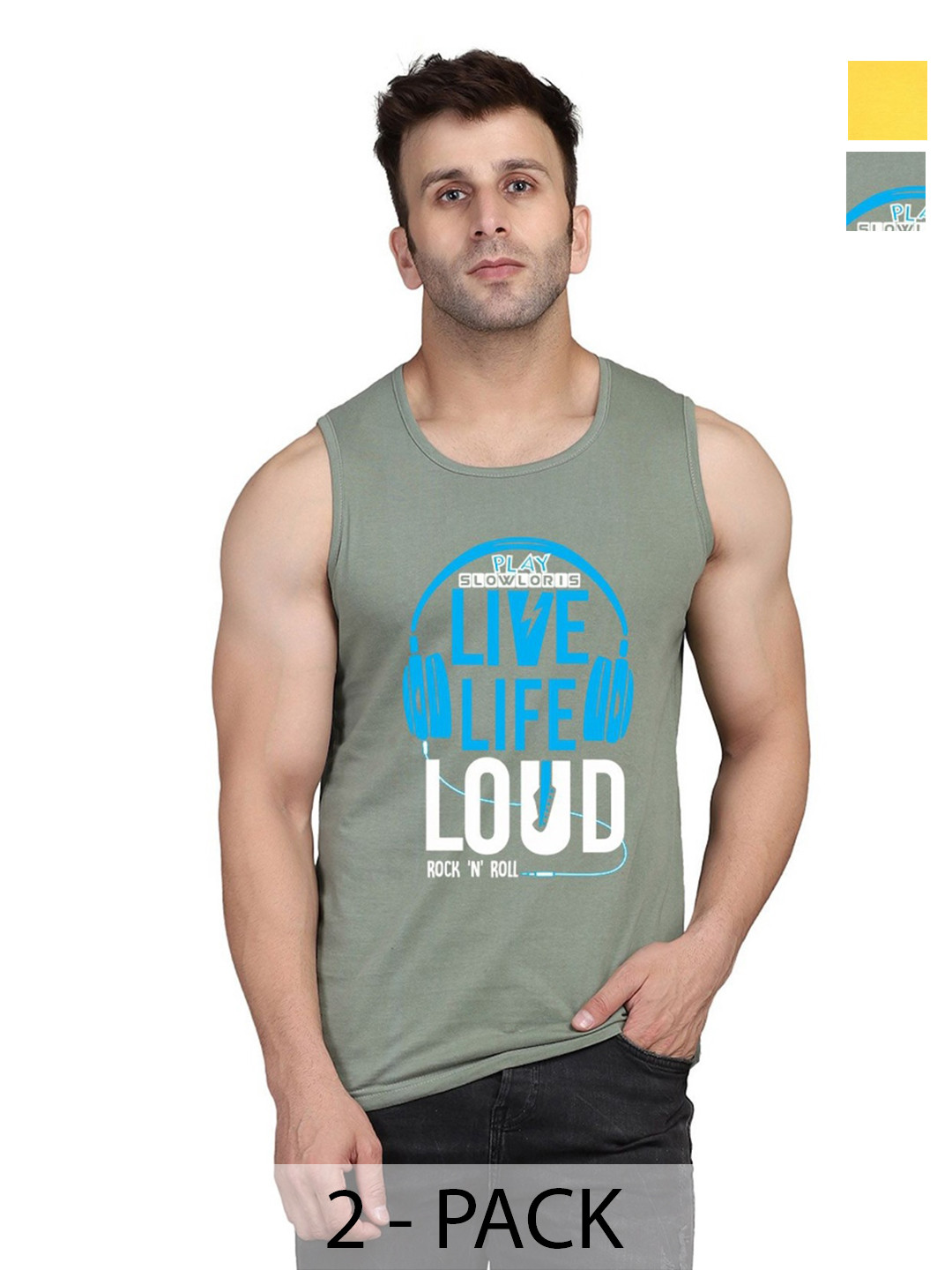 

SLOWLORIS Men Pack Of 2 Typography Printed Round Neck Cotton Slim Fit T-shirts, Green