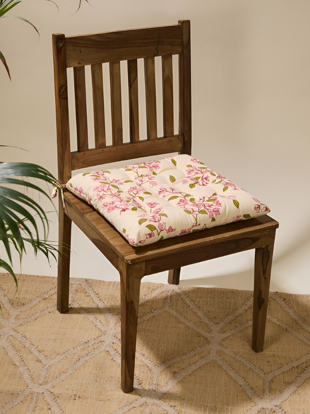 

Fabindia Pink & Green Printed Cotton Chair Pads