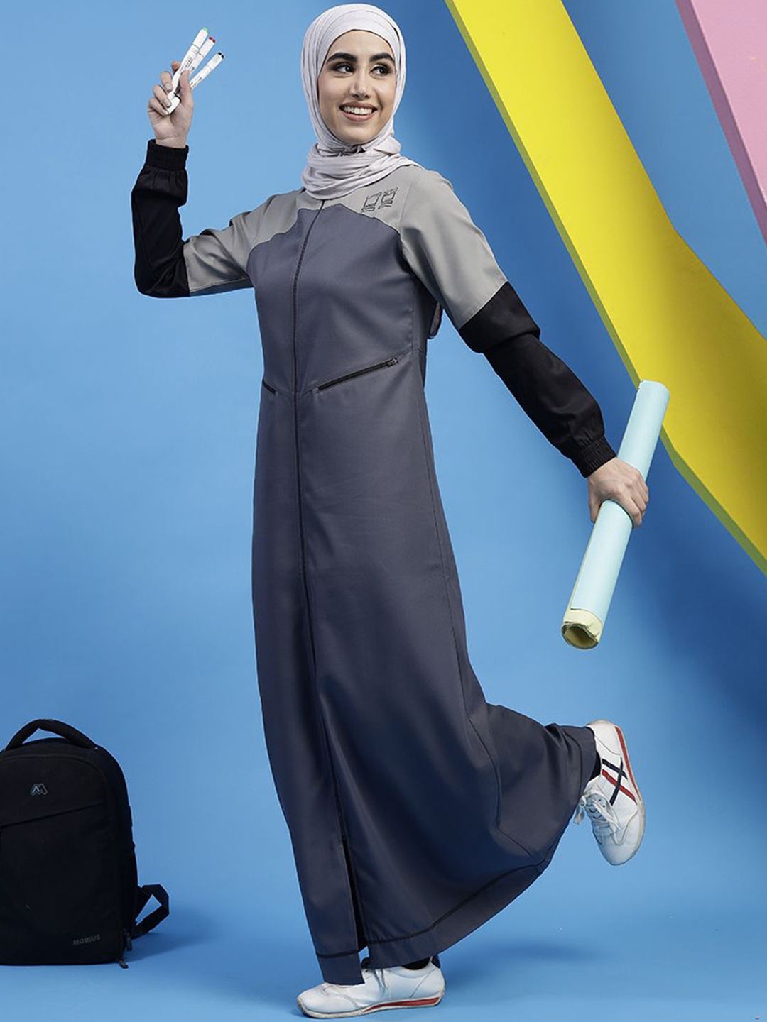 

IDH London Long Sleeve Fashionista Jilbab With Scarf, Grey