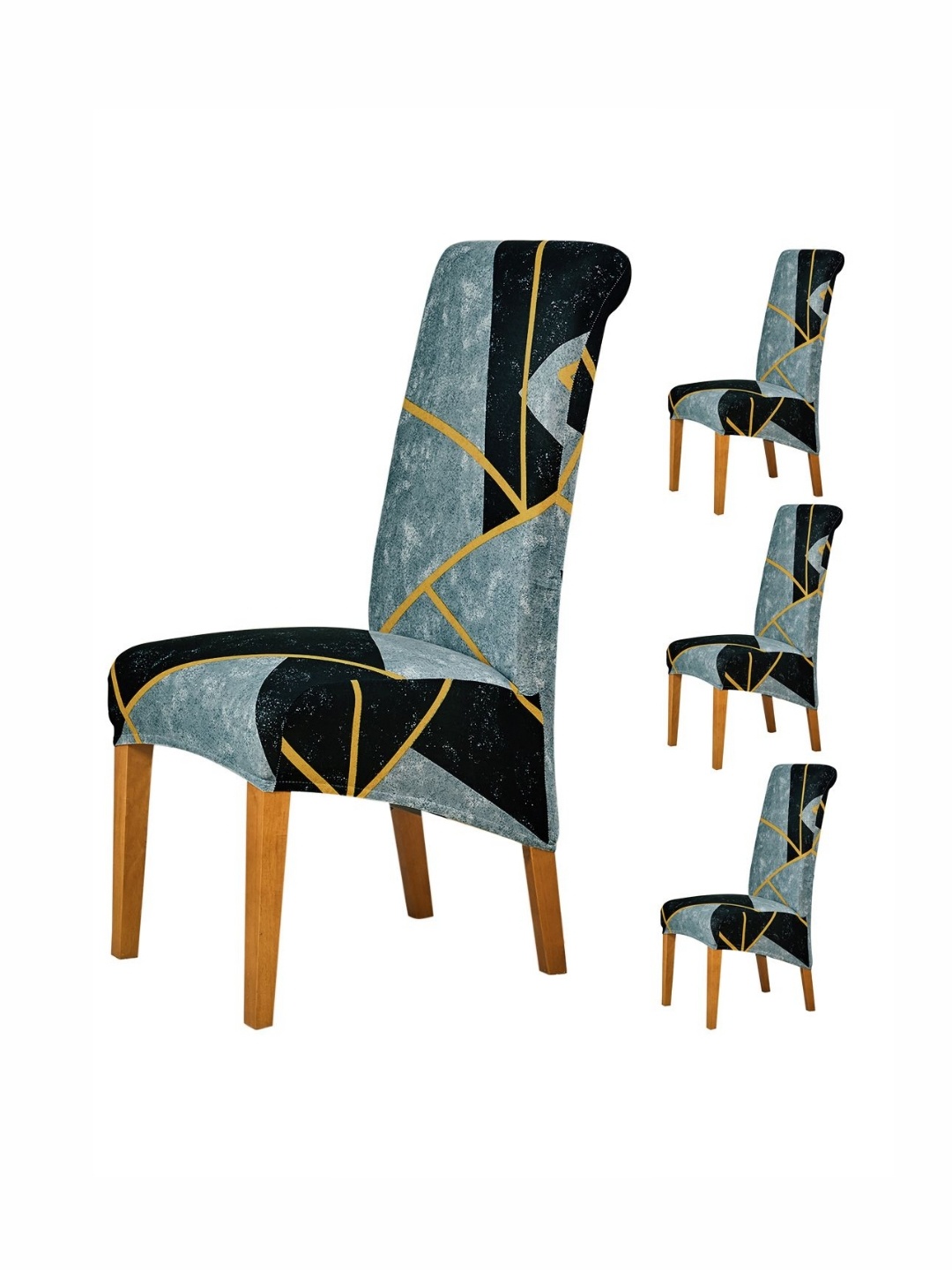 

HOKIPO Grey & Black 4 Pieces Abstract Printed Chair Covers