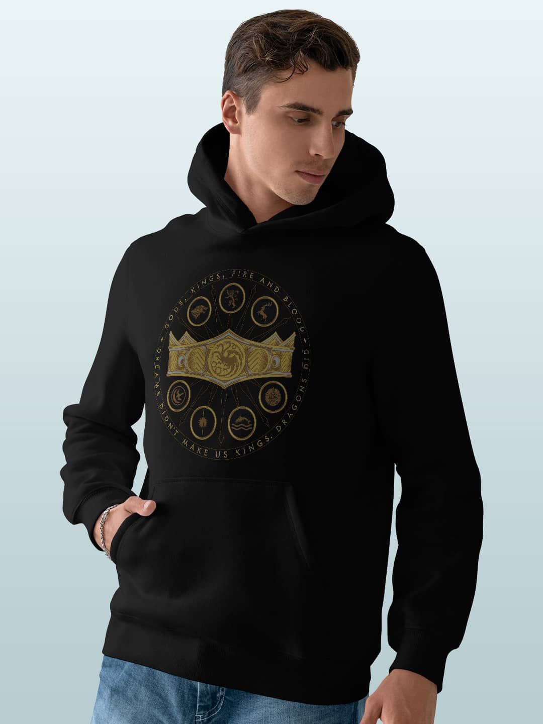 

macmerise Men Printed Hooded Sweatshirt, Black