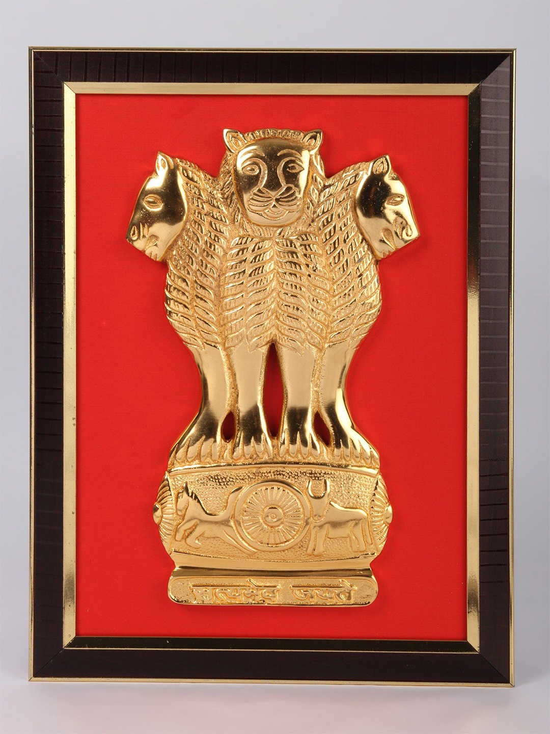 

Exotic India Gold Toned & Red Textured Wooden Framed Wall Decor