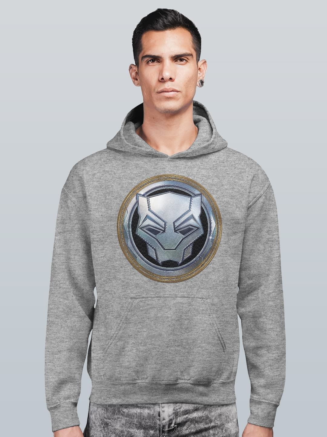 

macmerise Men Printed Hooded Sweatshirt, Grey