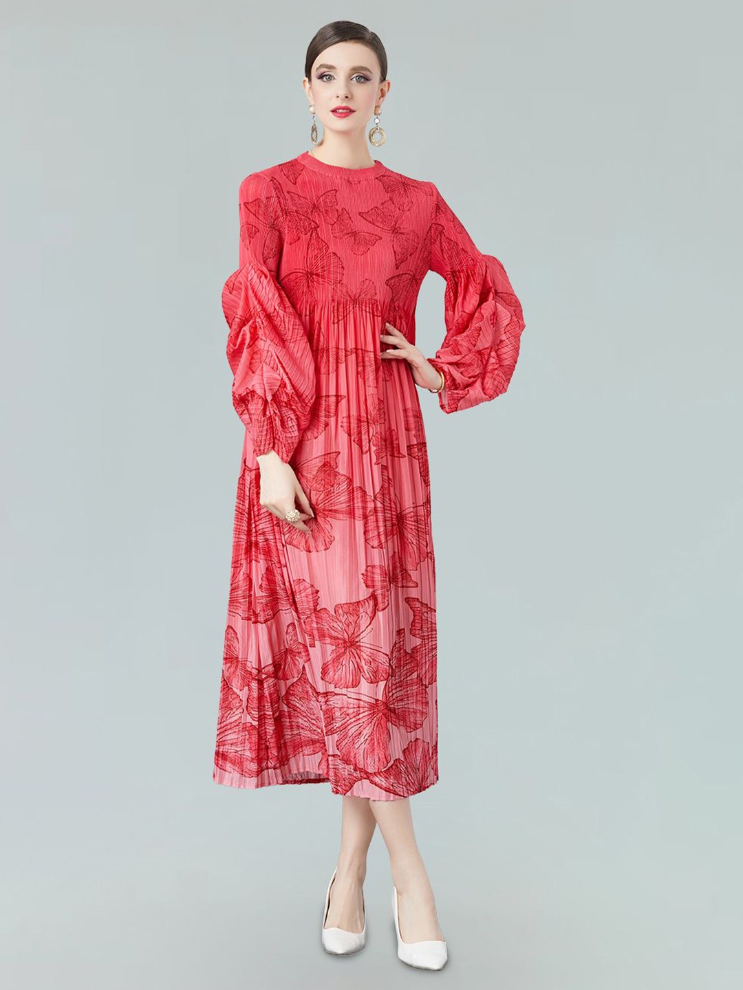 

JC Collection Printed A-Line Midi Dress, Red
