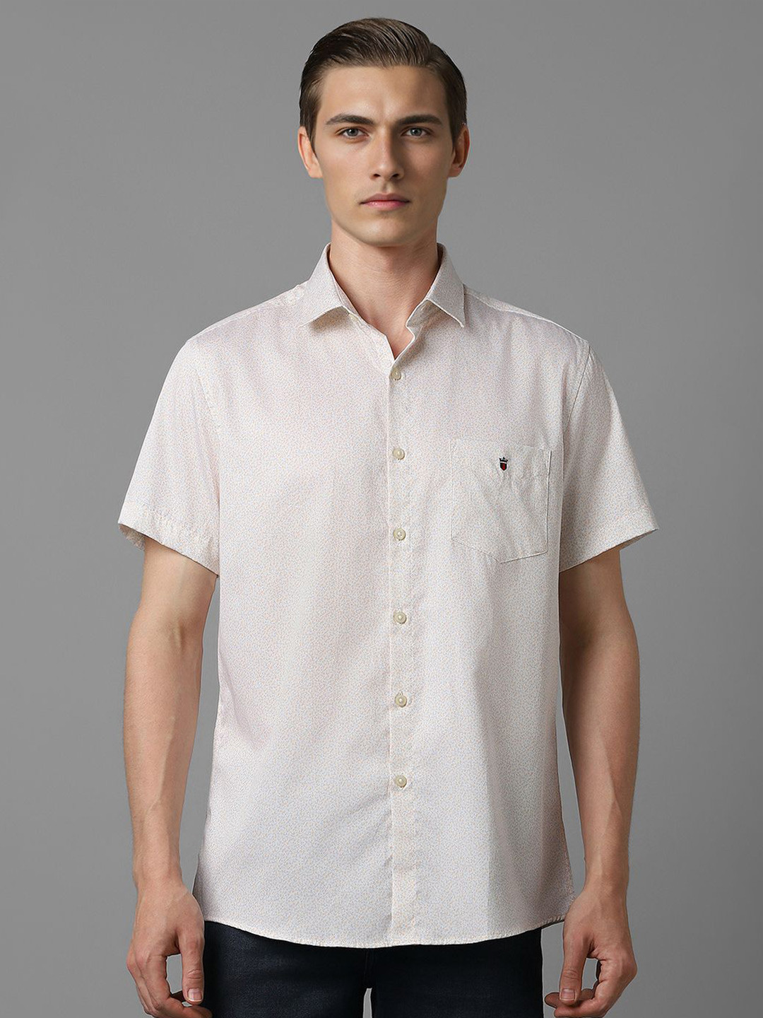 

Louis Philippe Sport Men Spread Collar Micro Ditsy Printed Cotton Slim Fit Casual Shirt, White