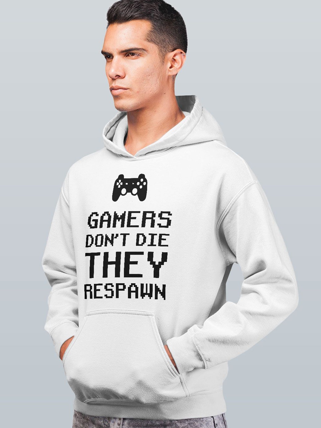 

macmerise Men Printed Hooded Sweatshirt, White