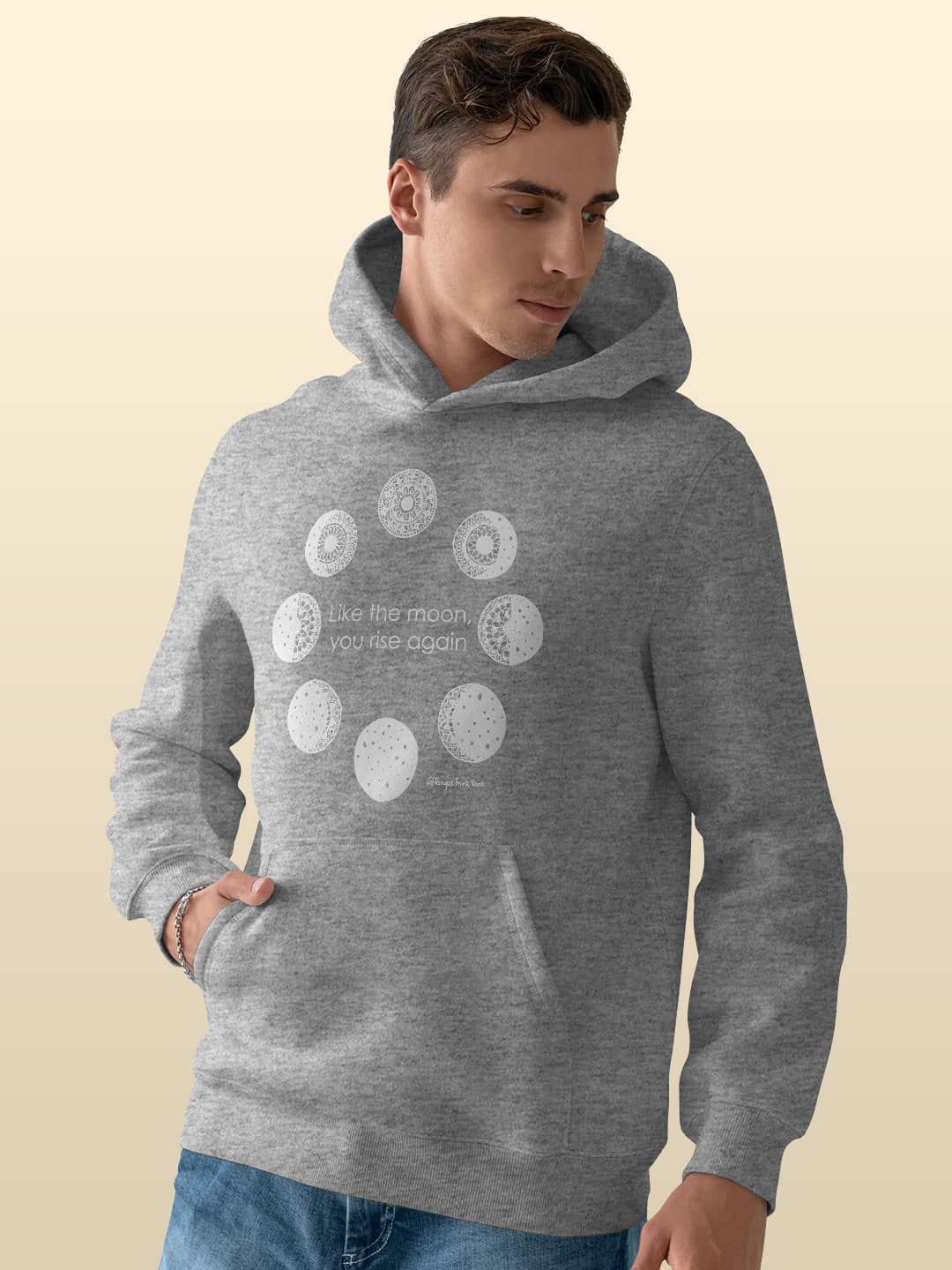 

macmerise Men Printed Hooded Sweatshirt, Grey