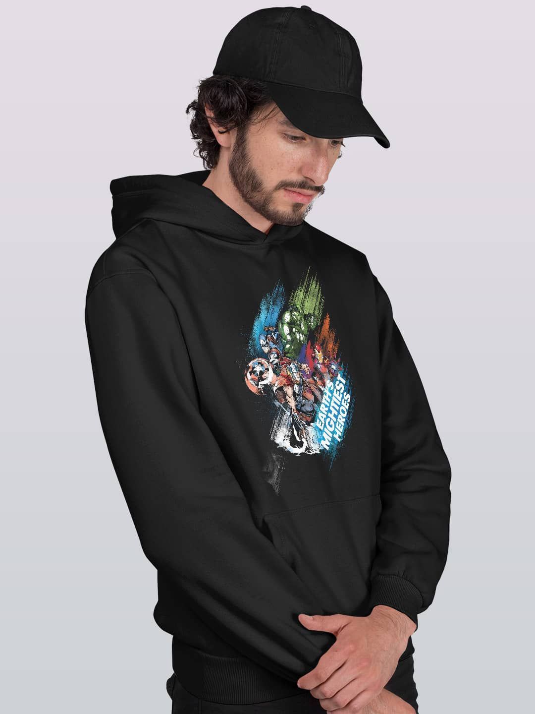 

macmerise Men Printed Hooded Sweatshirt, Black