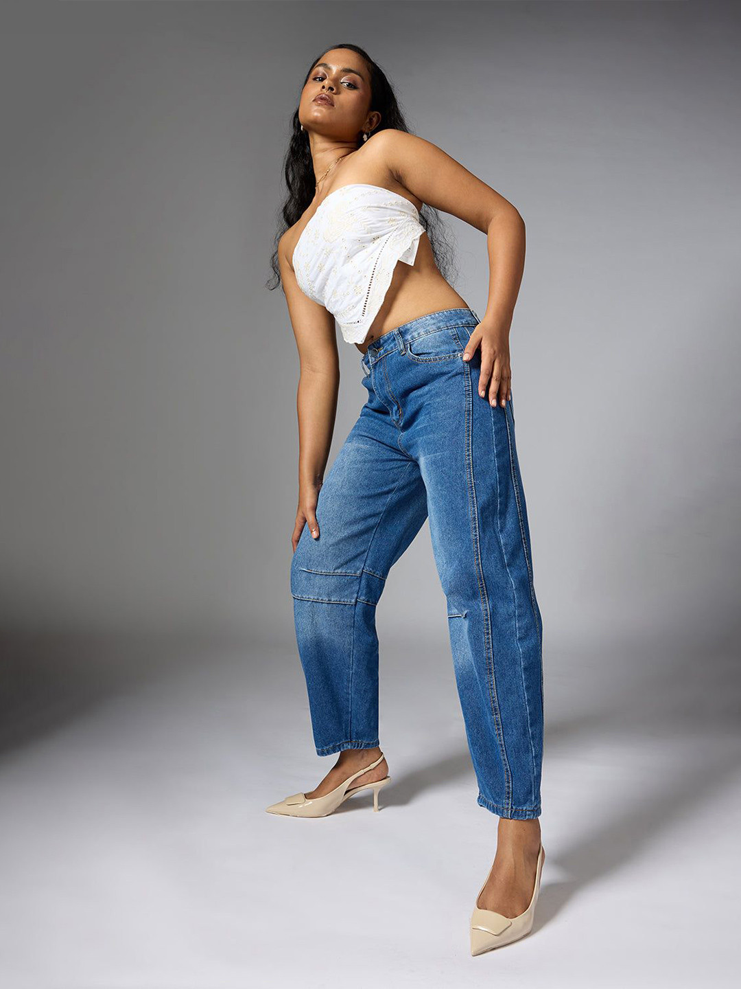 

FREAKINS Women Cotton High-Rise Low Distress Light Fade Jeans, Blue