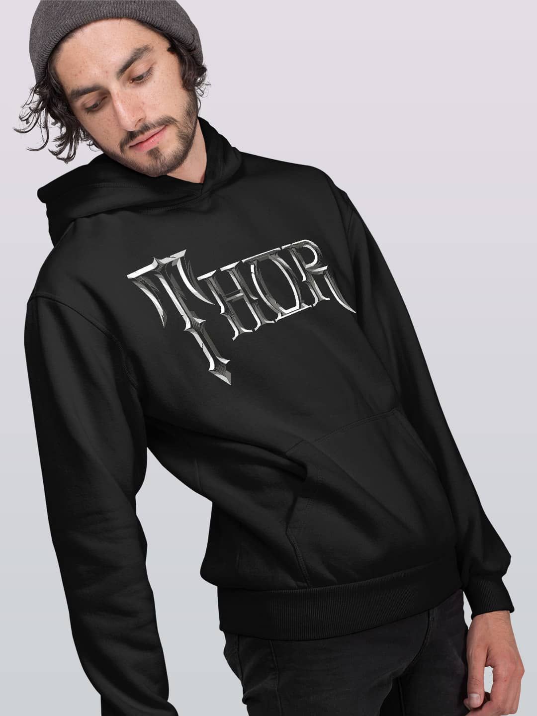 

macmerise Men Printed Hooded Sweatshirt, Black