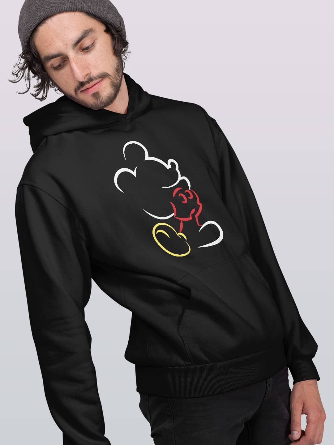 

macmerise Men Printed Hooded Sweatshirt, Black