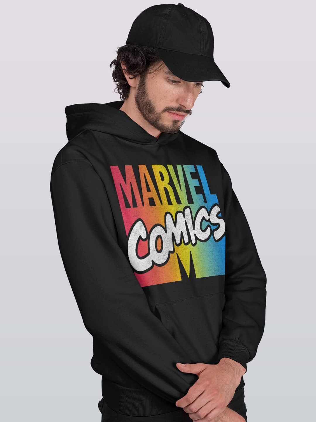 

macmerise Men Printed Hooded Sweatshirt, Black