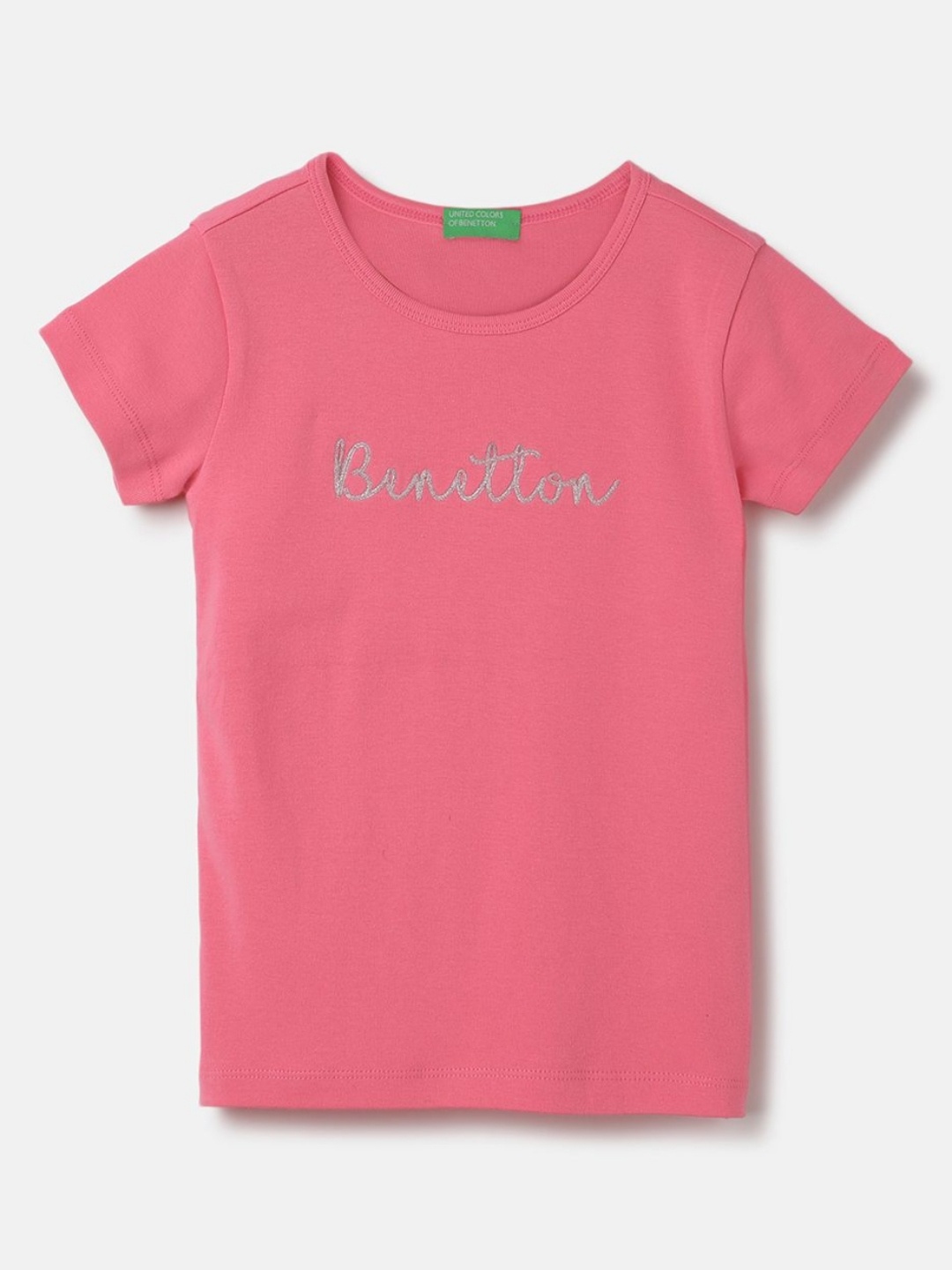

United Colors of Benetton Girls Typography Pure Cotton T-shirt, Pink