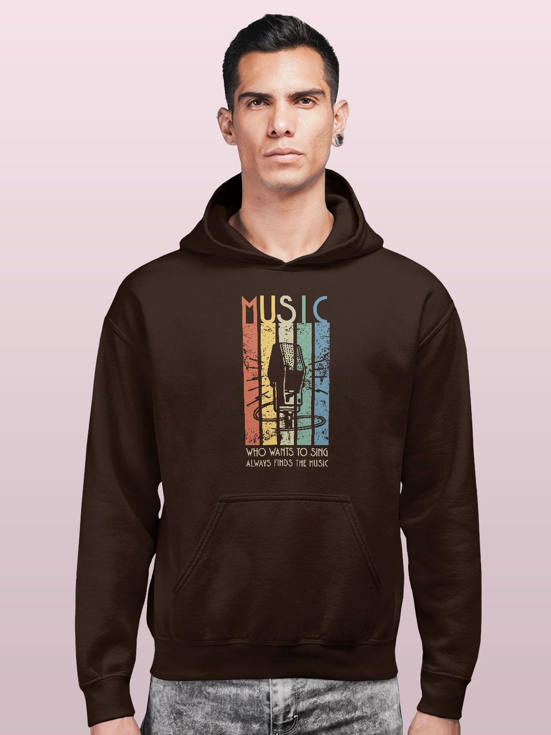 

macmerise Men Printed Hooded Sweatshirt, Brown