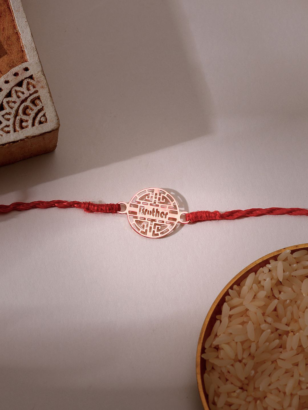 

GIVA 925 Silver Brother Charm Thread Rakhi With Roli Chawal & Greeting Card, Rose gold