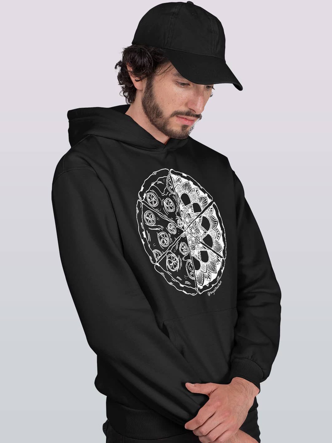 

macmerise Men Printed Hooded Sweatshirt, Black