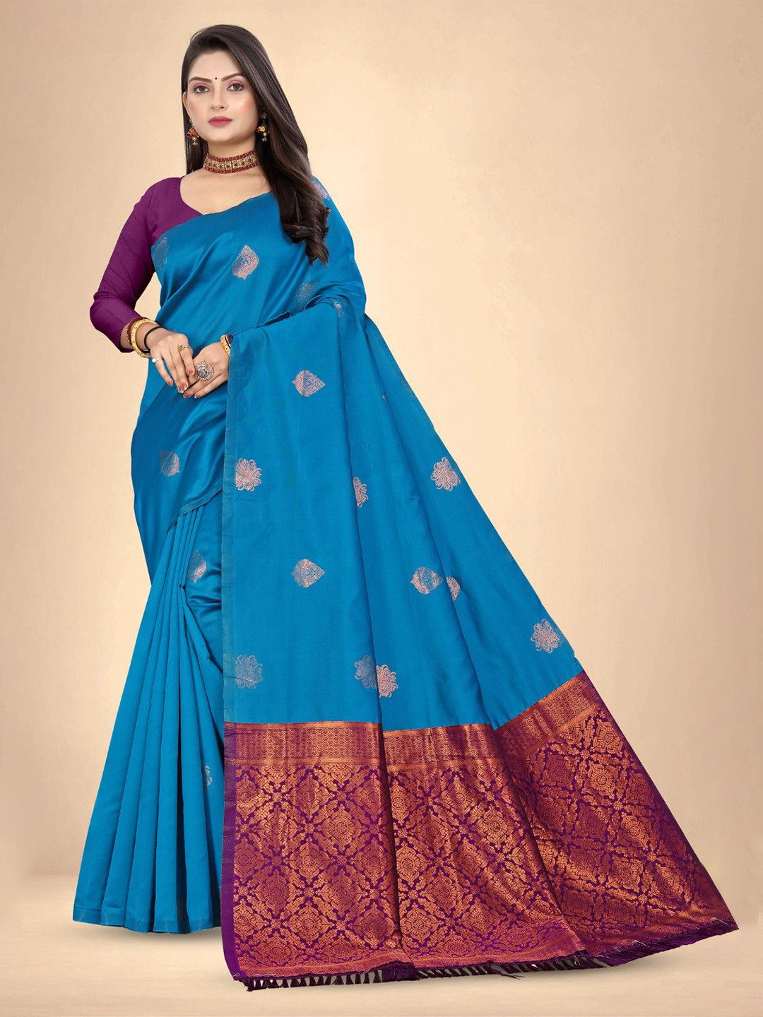 

Abhilasha Ethnic Motifs Zari Woven Pure Silk Kanjeevaram Saree, Blue